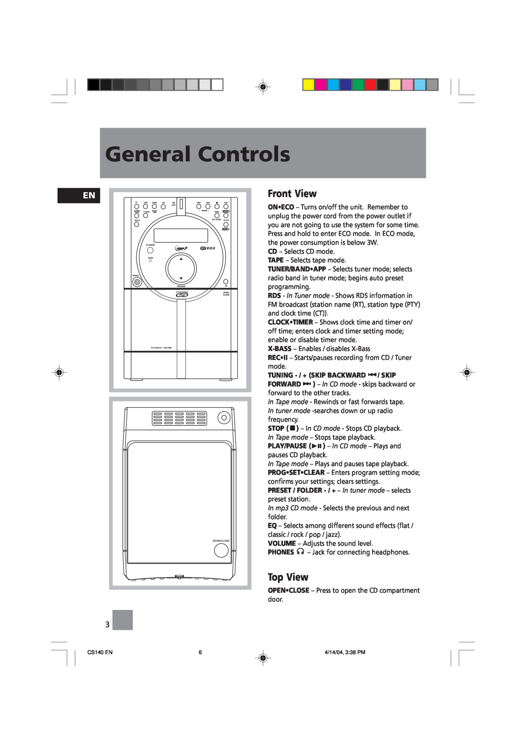 Technicolor - Thomson CS140 user service General Controls, Front View, Top View 