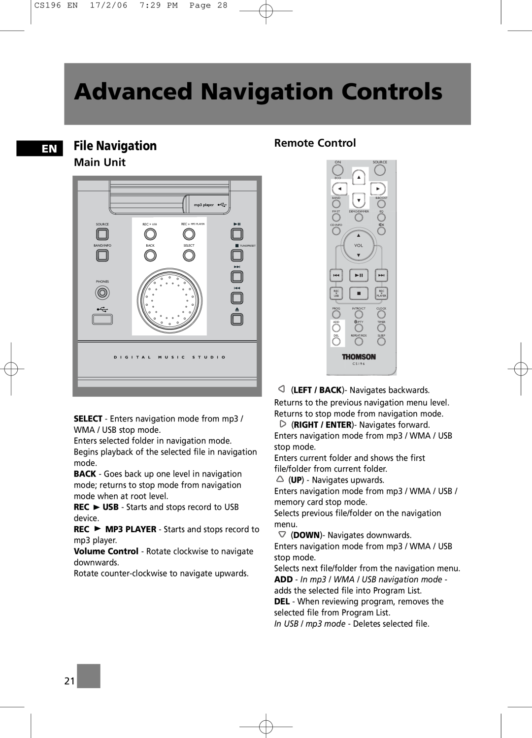 Technicolor - Thomson CS196 user manual Advanced Navigation Controls, EN File Navigation 