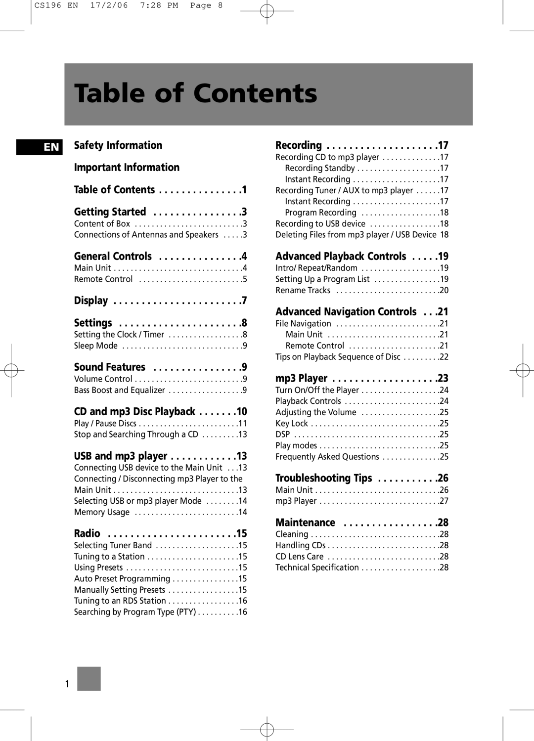 Technicolor - Thomson CS196 user manual Table of Contents 