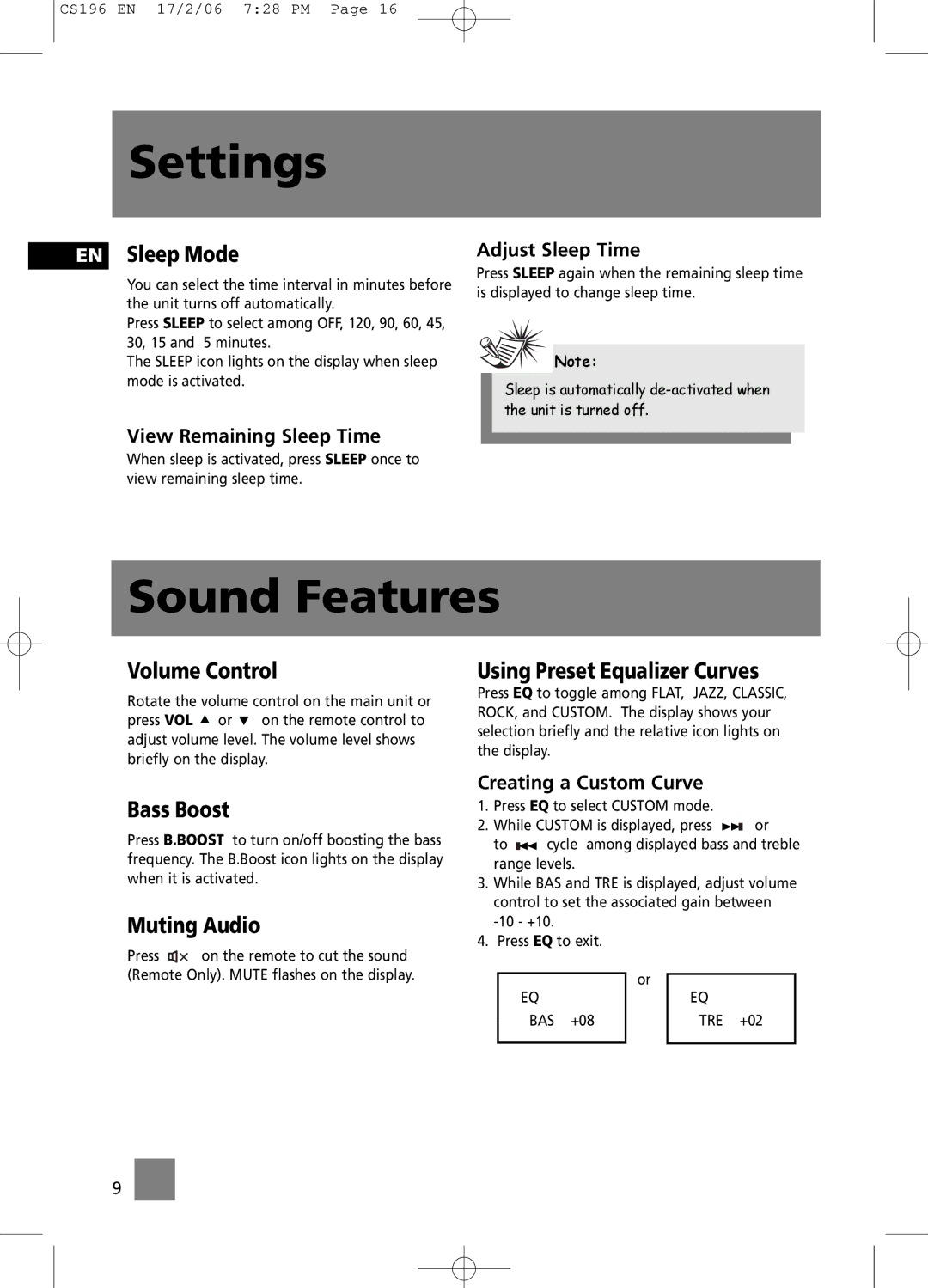 Technicolor - Thomson CS196 user manual Sound Features 