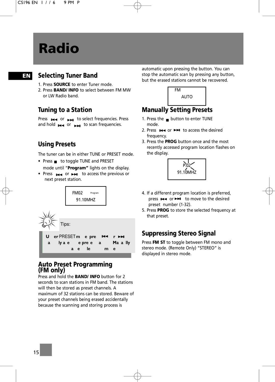 Technicolor - Thomson CS196 user manual Radio 