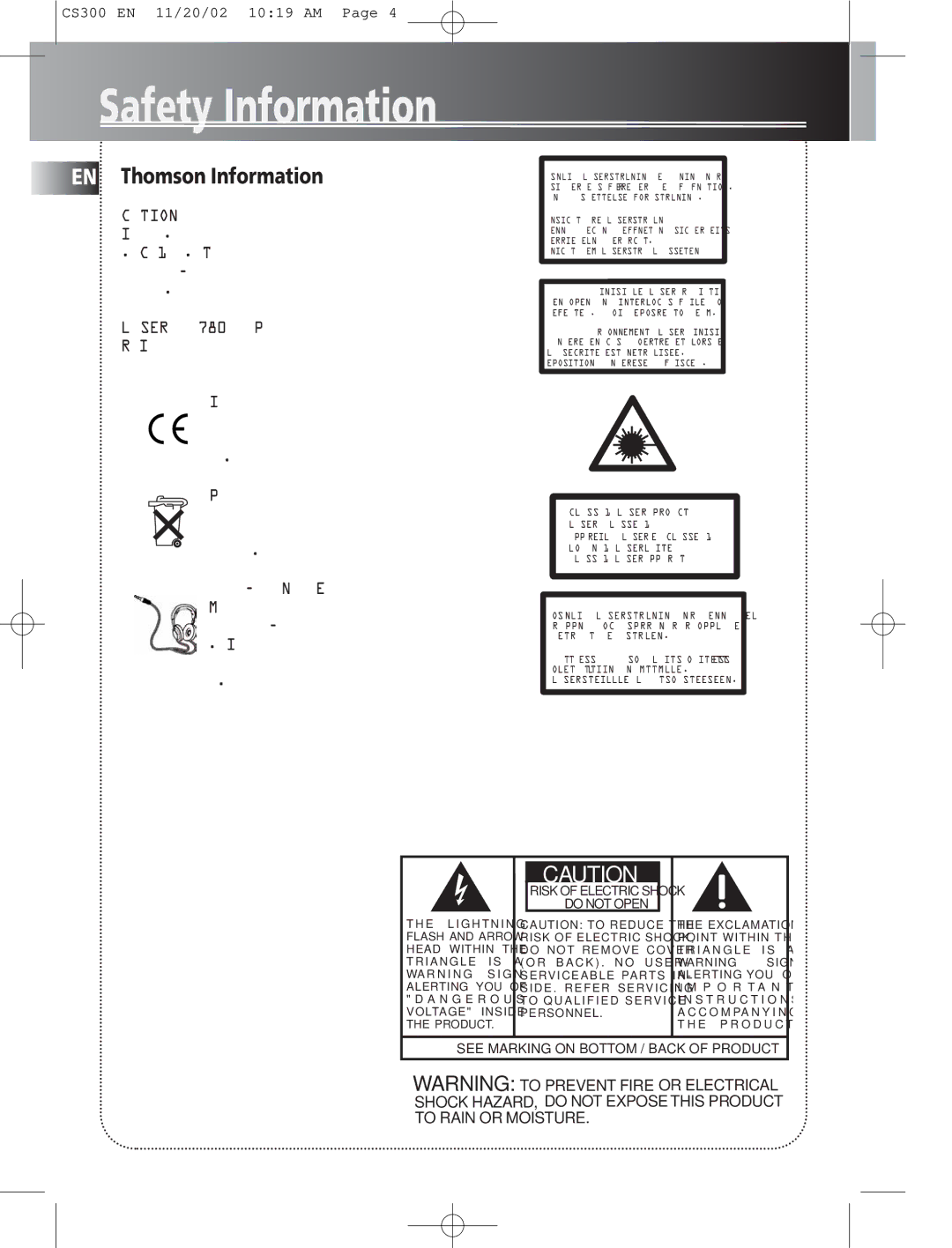 Technicolor - Thomson CS300 manual Safety Information, EN Thomson Information 