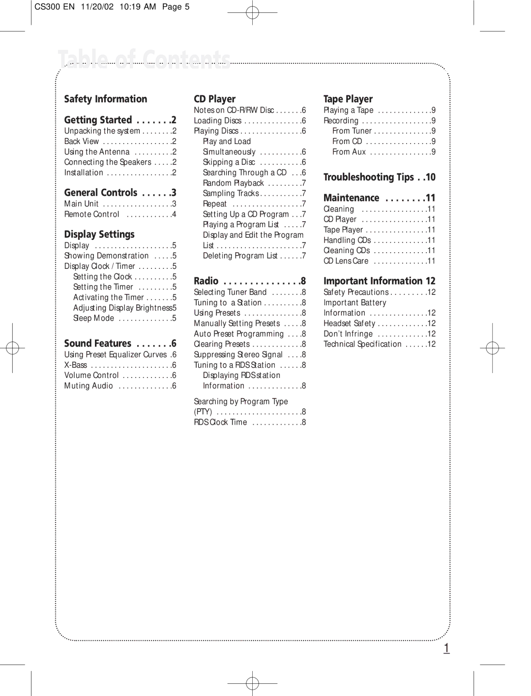 Technicolor - Thomson CS300 manual Table of Contents 