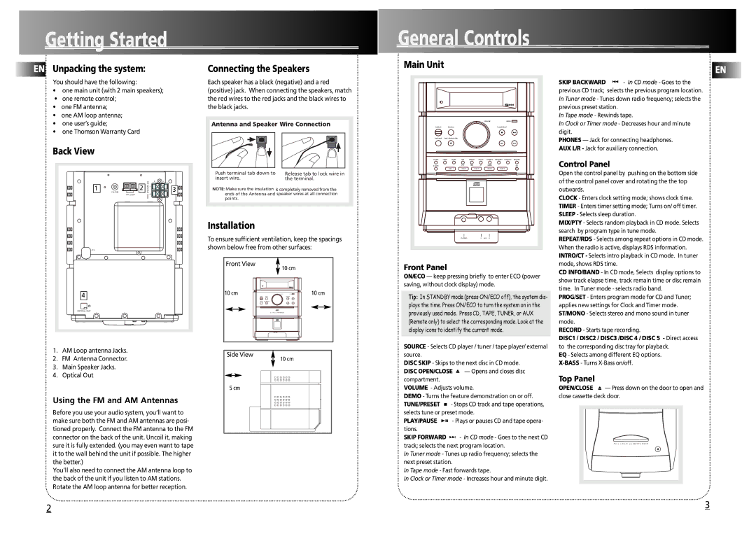 Technicolor - Thomson CS500 user manual Getting Started, General Controls 