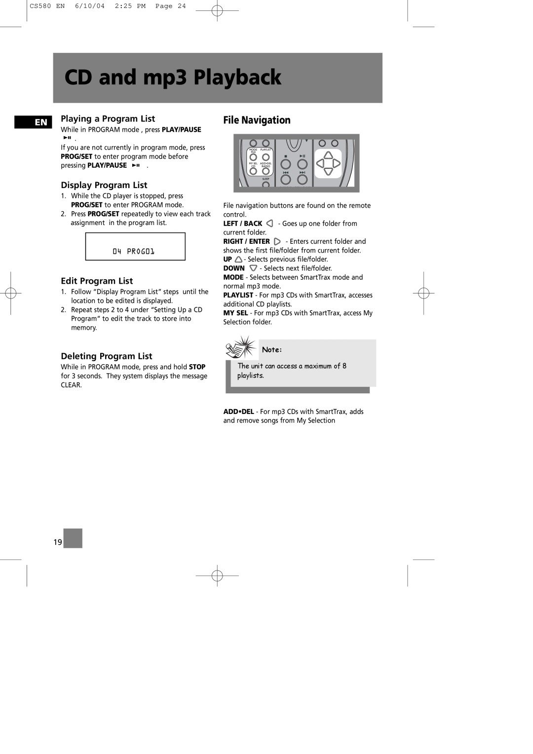 Technicolor - Thomson CS580 manual File Navigation, Playing a Program List, Display Program List, Edit Program List 