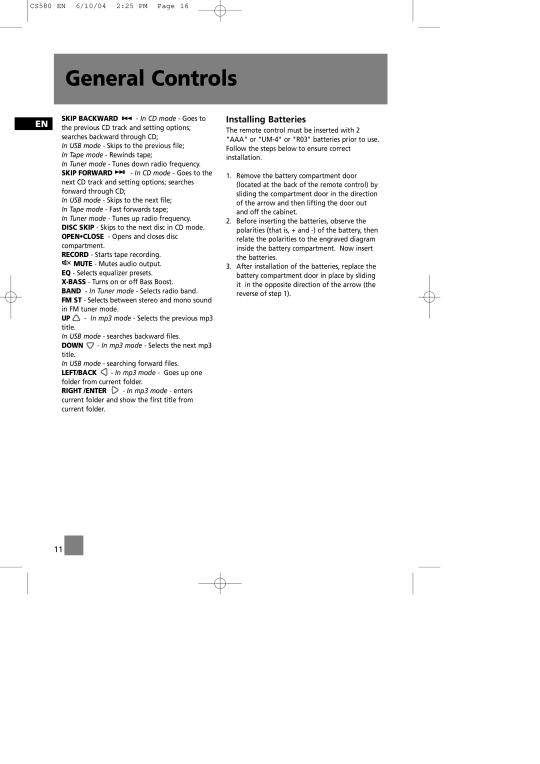 Technicolor - Thomson CS580 manual Installing Batteries, Skip Forward 