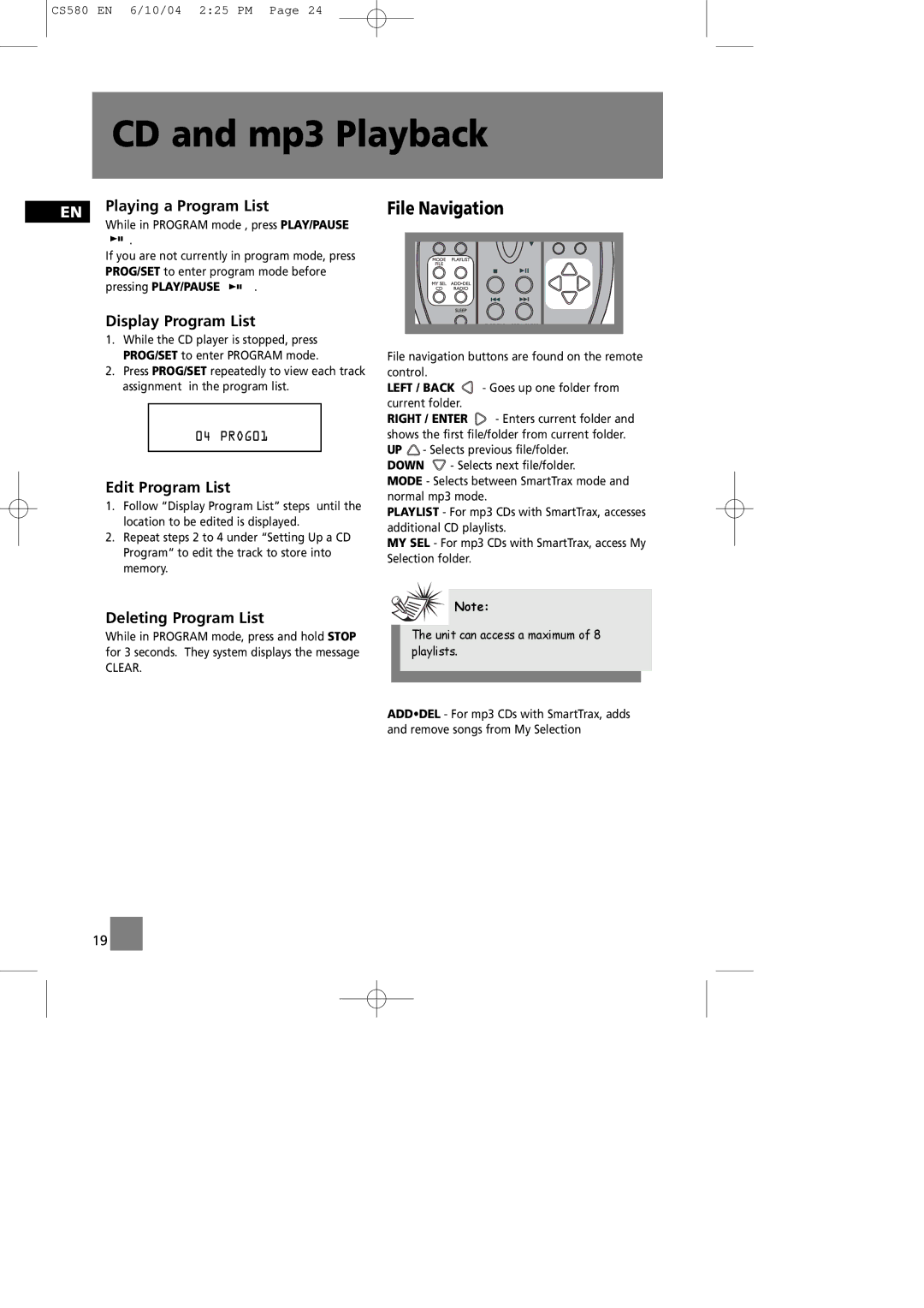 Technicolor - Thomson CS580 manual File Navigation, Playing a Program List, Display Program List, Edit Program List 