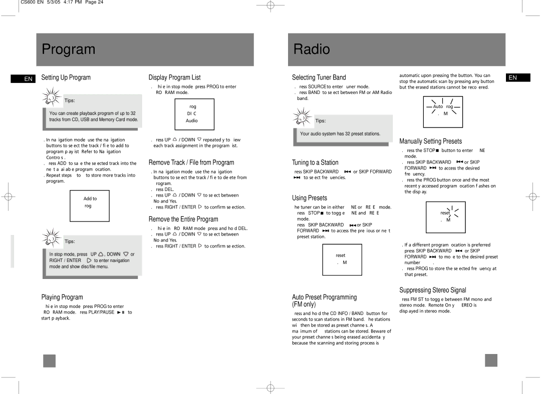 Technicolor - Thomson CS600 user manual Program, Radio 