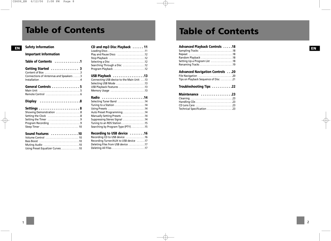 Technicolor - Thomson CS606 user manual Table of Contents 