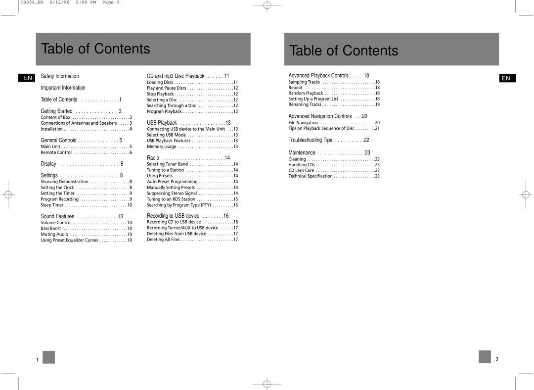 Technicolor - Thomson CS606 user manual Table of Contents 