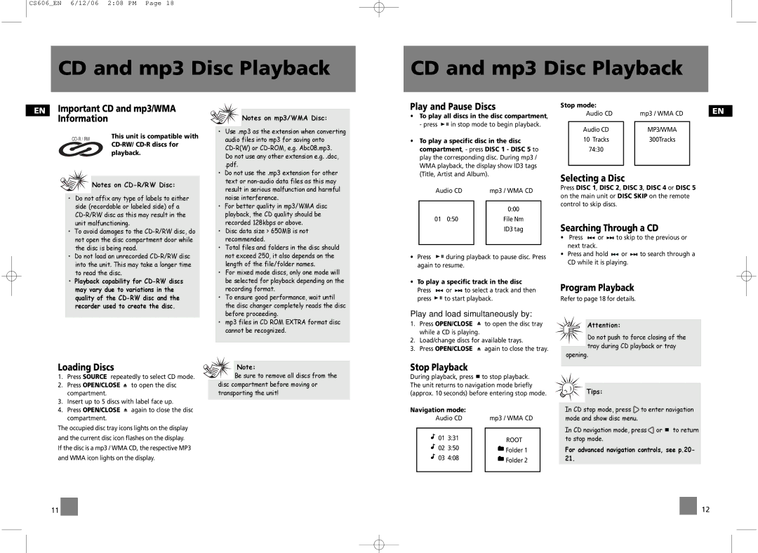 Technicolor - Thomson CS606 user manual CD and mp3 Disc Playback 