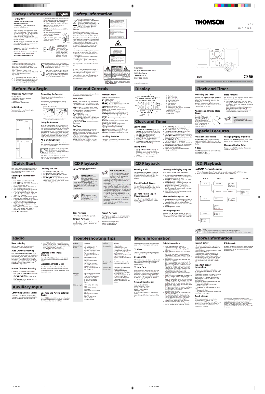 Technicolor - Thomson CS66 user manual For UK Only, Unpacking Your System, Installation, Connecting the Speakers, Top View 