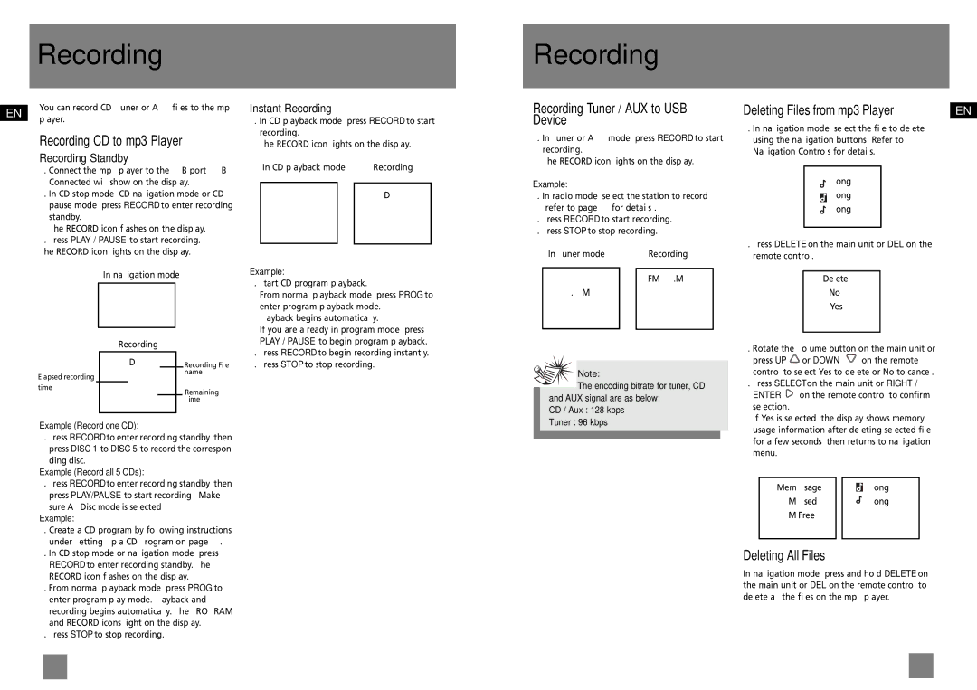 Technicolor - Thomson CS700 Recording CD to mp3 Player, Recording Tuner / AUX to USB Device, Deleting All Files 