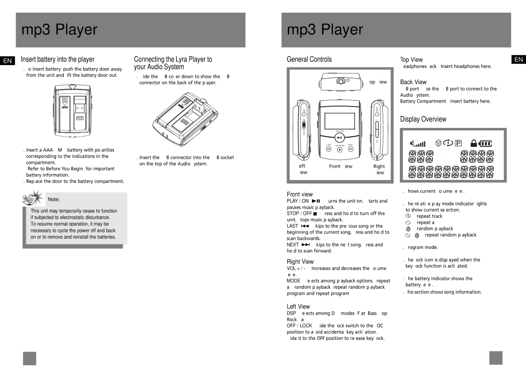 Technicolor - Thomson CS700 user manual Mp3 Player, Your Audio System, Display Overview 