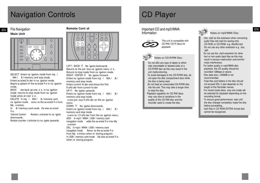 Technicolor - Thomson CS700 user manual Navigation Controls CD Player, Important CD and mp3/WMA Information 