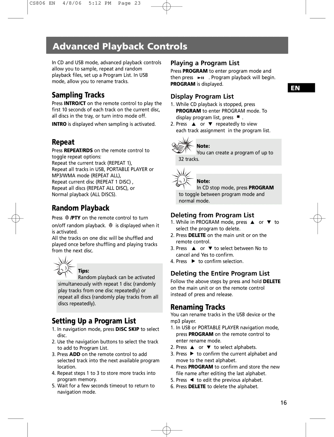 Technicolor - Thomson CS806 user manual Advanced Playback Controls 