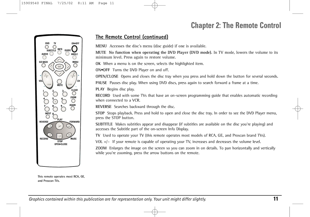 Technicolor - Thomson DGE505N manual Menu Accesses the disc’s menu disc guide if one is available 