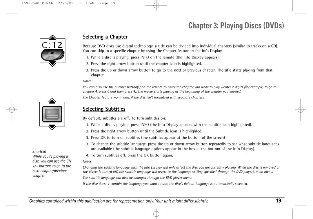 Technicolor - Thomson DGE505N manual Selecting a Chapter, Selecting Subtitles 