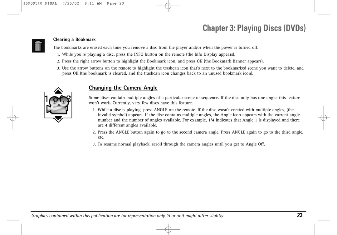 Technicolor - Thomson DGE505N manual Changing the Camera Angle, Clearing a Bookmark 
