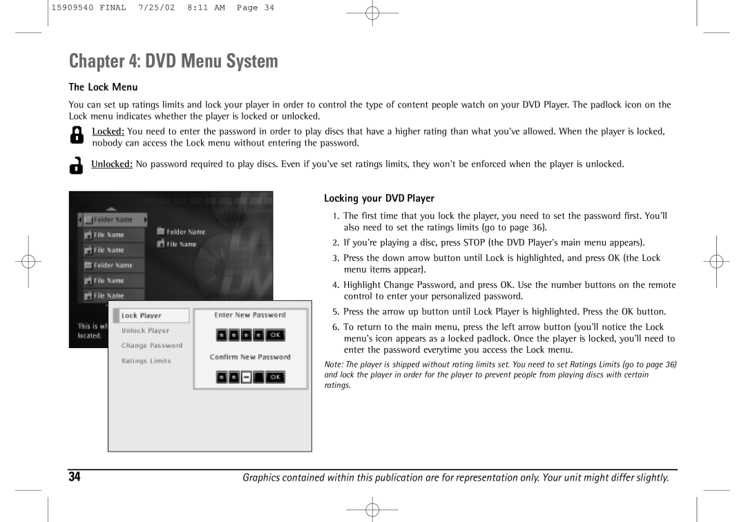 Technicolor - Thomson DGE505N manual Lock Menu, Locking your DVD Player 