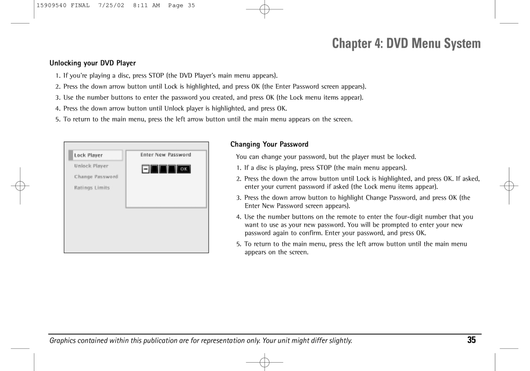 Technicolor - Thomson DGE505N manual Unlocking your DVD Player, Changing Your Password 