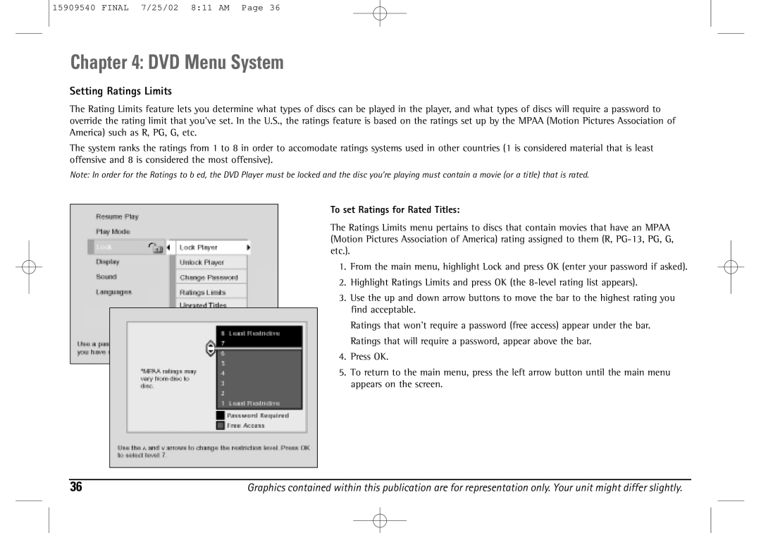 Technicolor - Thomson DGE505N manual Setting Ratings Limits, To set Ratings for Rated Titles 