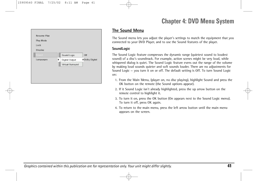 Technicolor - Thomson DGE505N manual Sound Menu, SoundLogic 