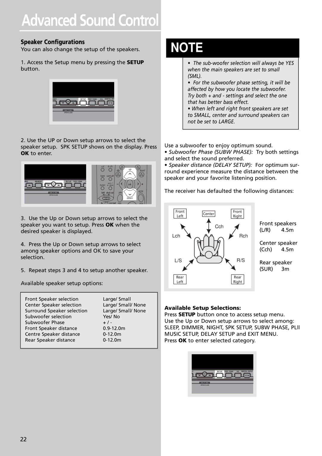 Technicolor - Thomson DPL4000 manual Speaker Configurations, Sur 