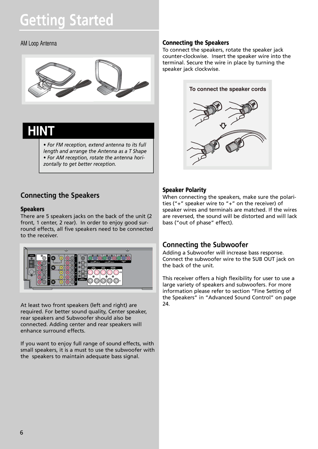 Technicolor - Thomson DPL4000 manual Connecting the Speakers, Connecting the Subwoofer, Speaker Polarity 