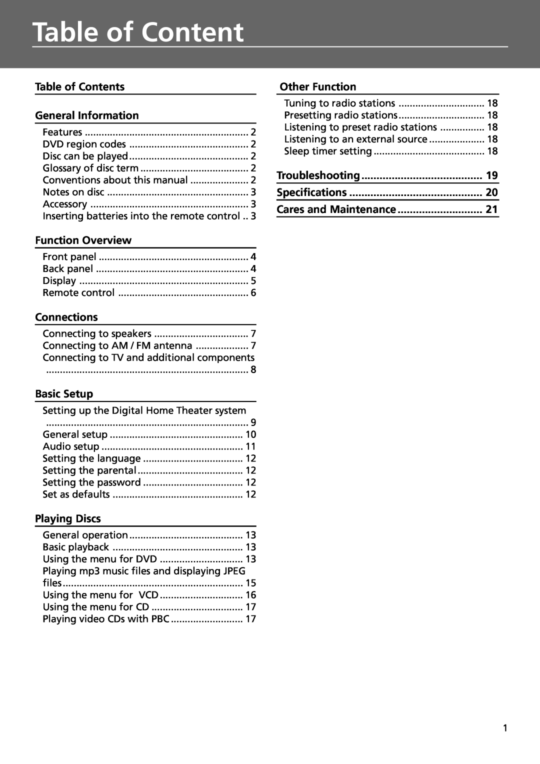 Technicolor - Thomson DPL4911 manual Table of Content 