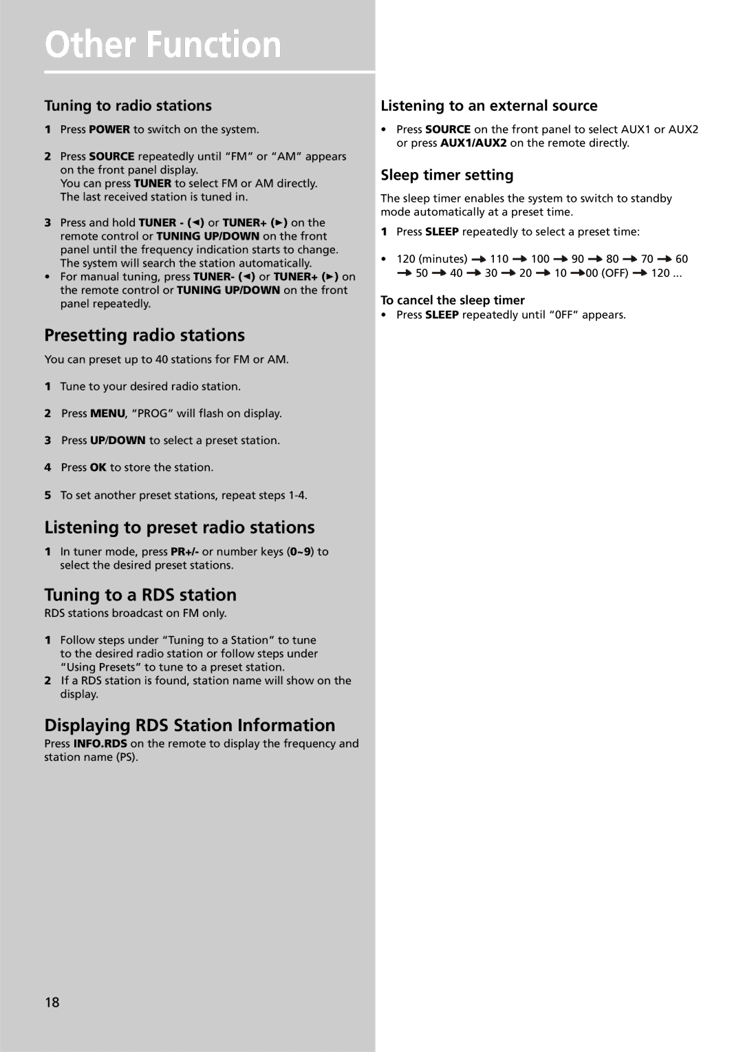 Technicolor - Thomson DPL4911 manual Other Function, Presetting radio stations, Listening to preset radio stations 