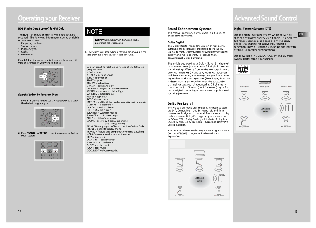 Technicolor - Thomson DPL5000 Operating your Receiver Advanced Sound Control, Sound Enhancement Systems, Dolby Pro Logic 