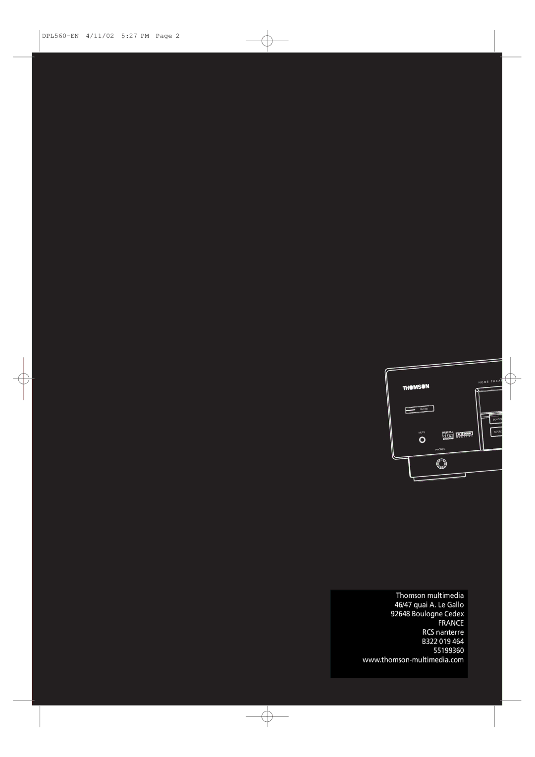 Technicolor - Thomson DPL560HT manual France RCS nanterre B322 019 464 