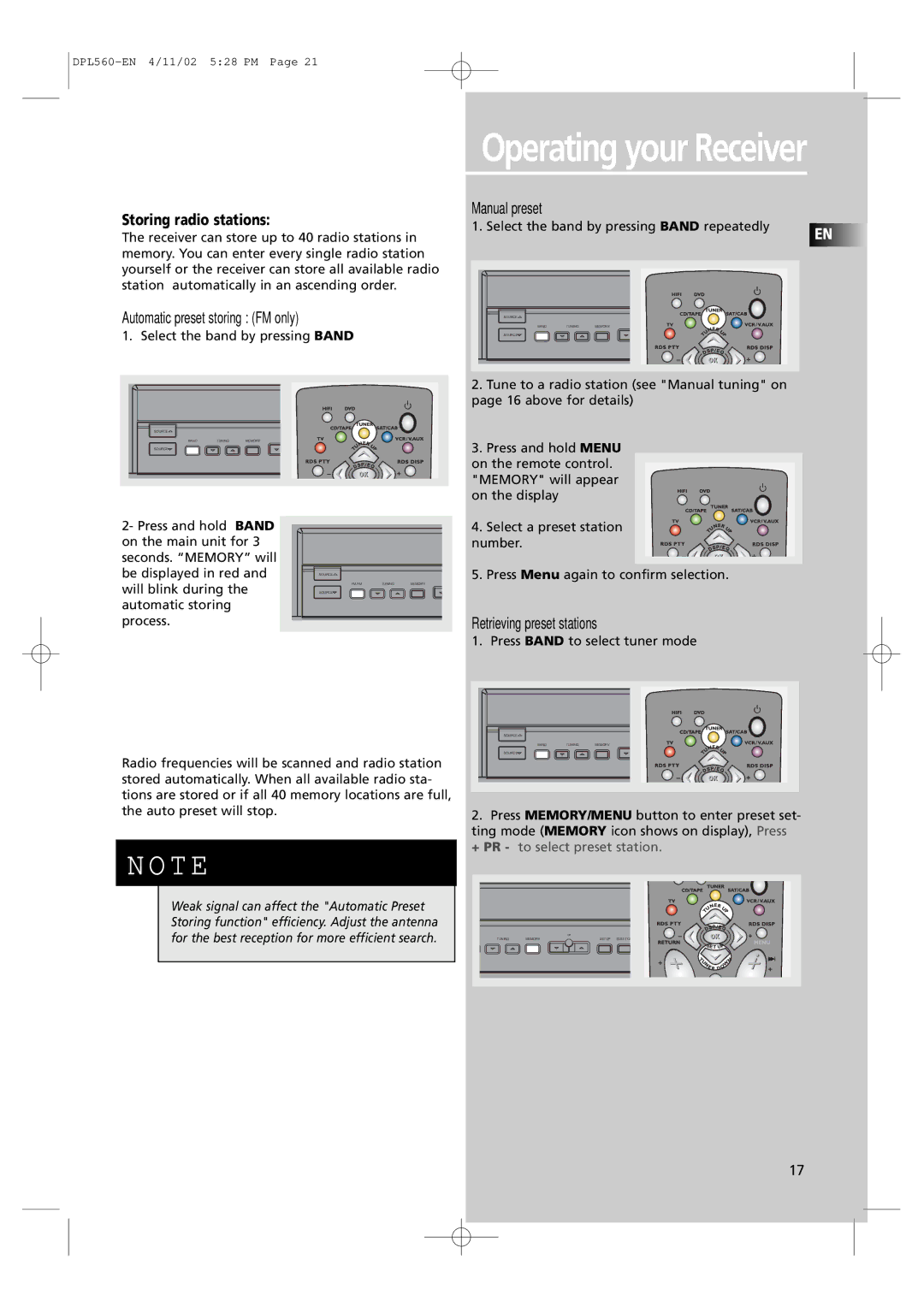 Technicolor - Thomson DPL560HT manual Storing radio stations, Manual preset 