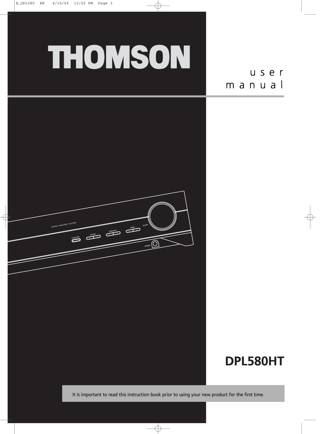 Technicolor - Thomson DPL580HT manual u s e r m a n u a l, B DPL580 EN, 4/16/04 12:52 PM Page 