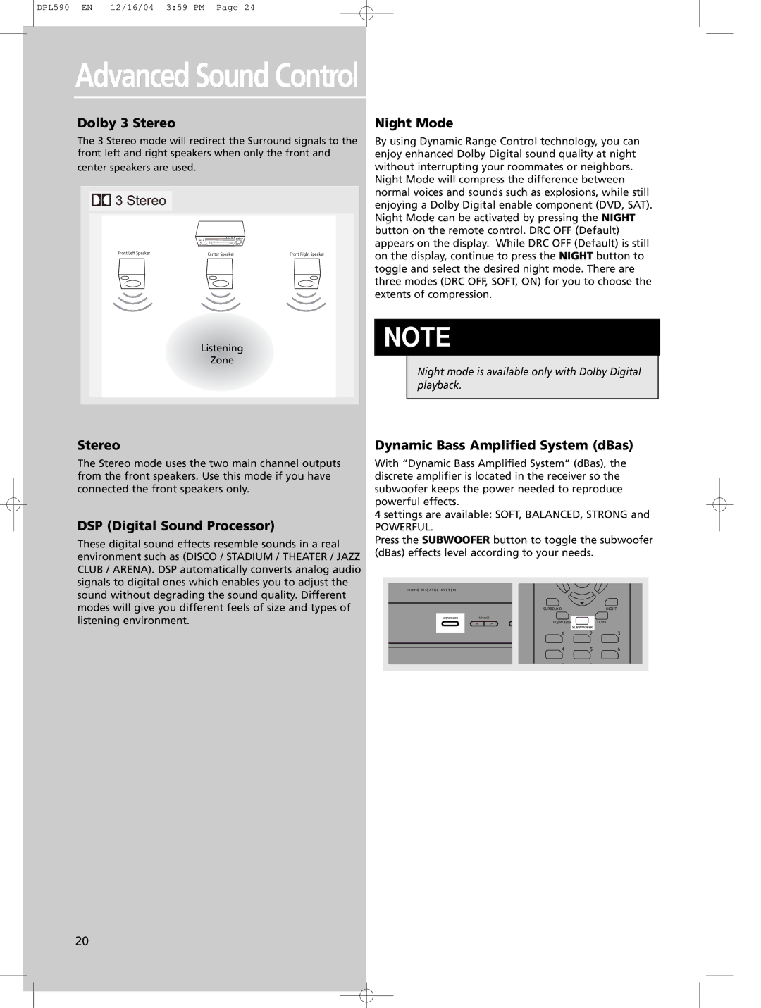 Technicolor - Thomson DPL590 manual Advanced Sound Control 