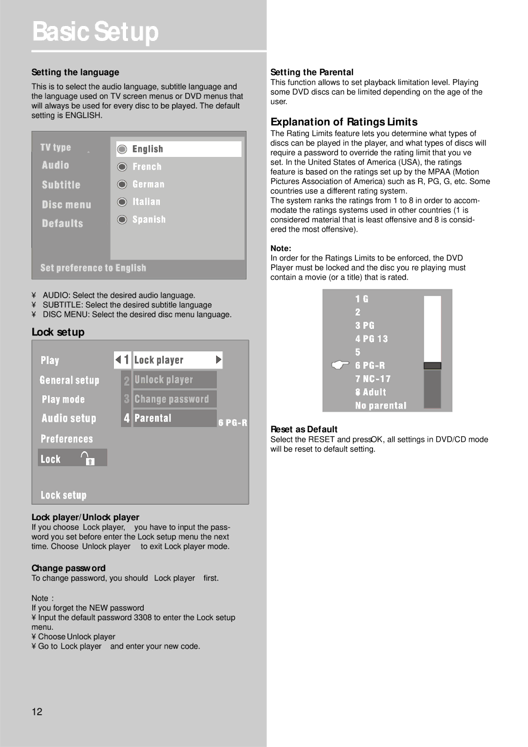 Technicolor - Thomson DPL911VD manual Lock setup, Explanation of Ratings Limits 