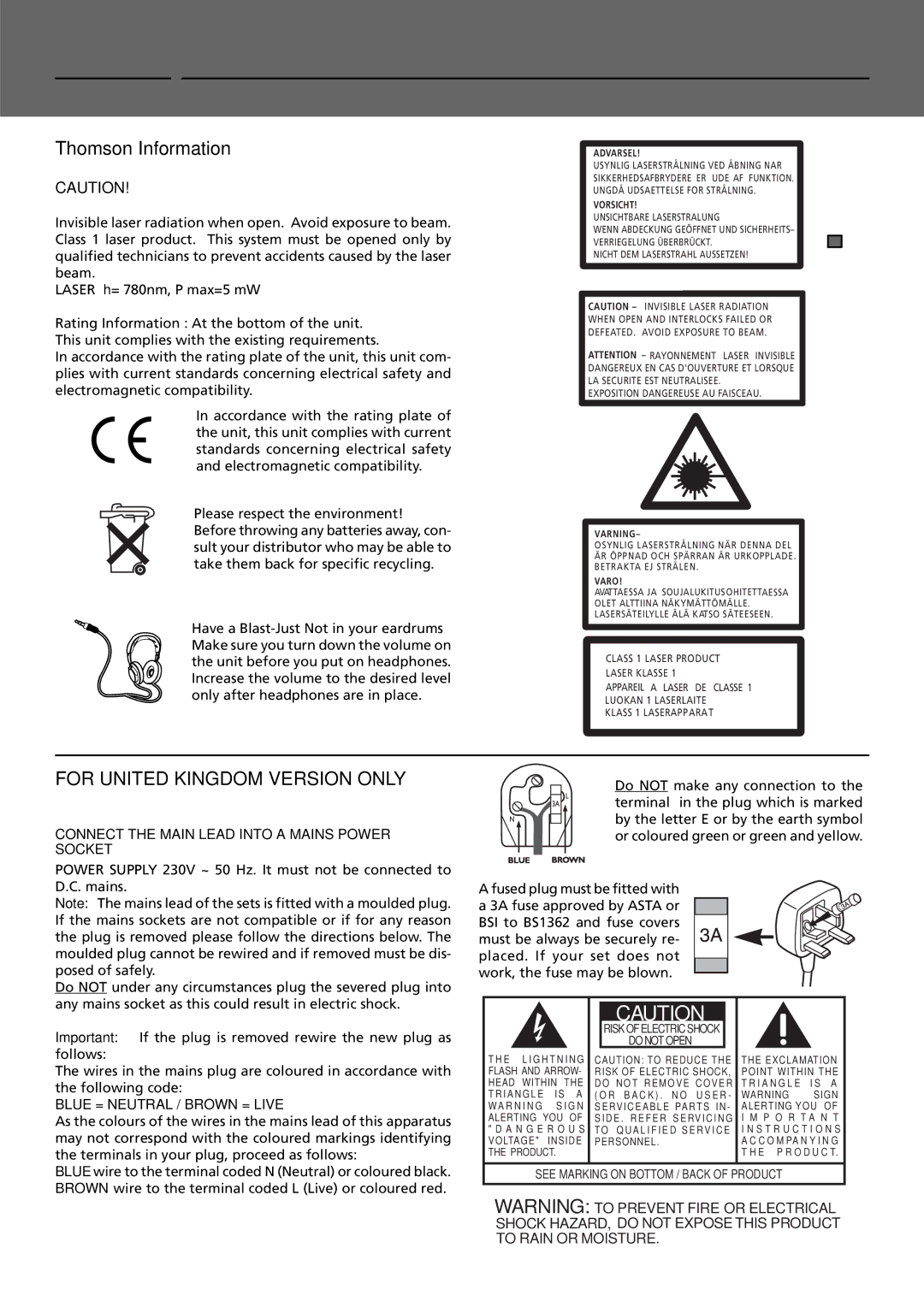 Technicolor - Thomson DPL911VD manual Safety Information, Thomson Information 