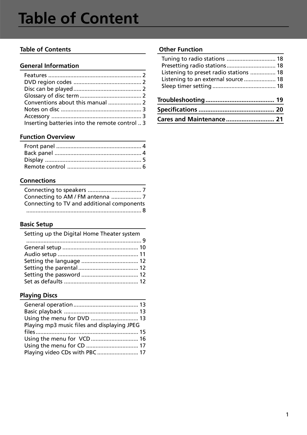 Technicolor - Thomson DPL911VD manual Table of Content 