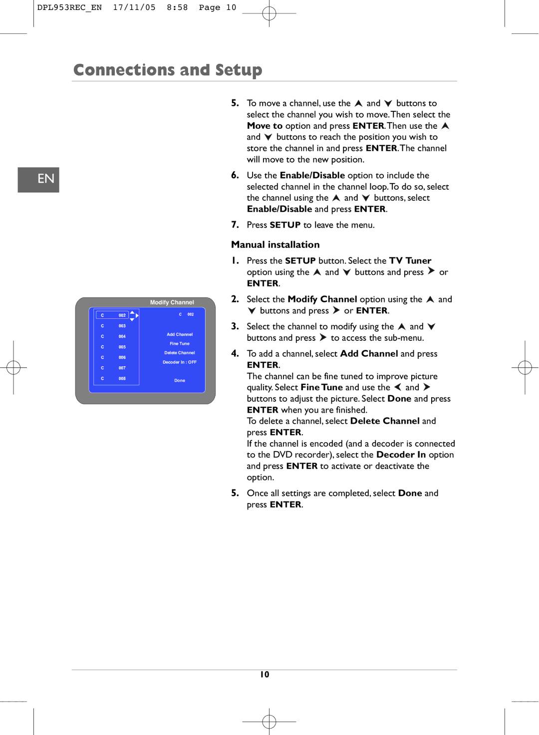 Technicolor - Thomson DPL953REC manual Manual installation 