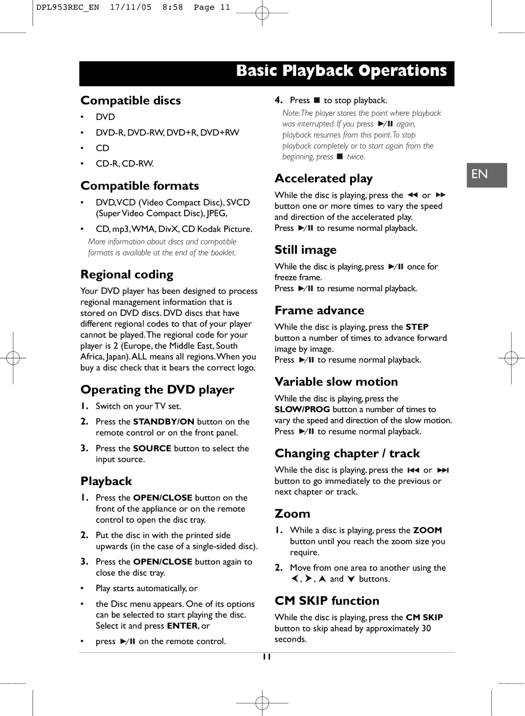 Technicolor - Thomson DPL953REC manual Basic Playback Operations 