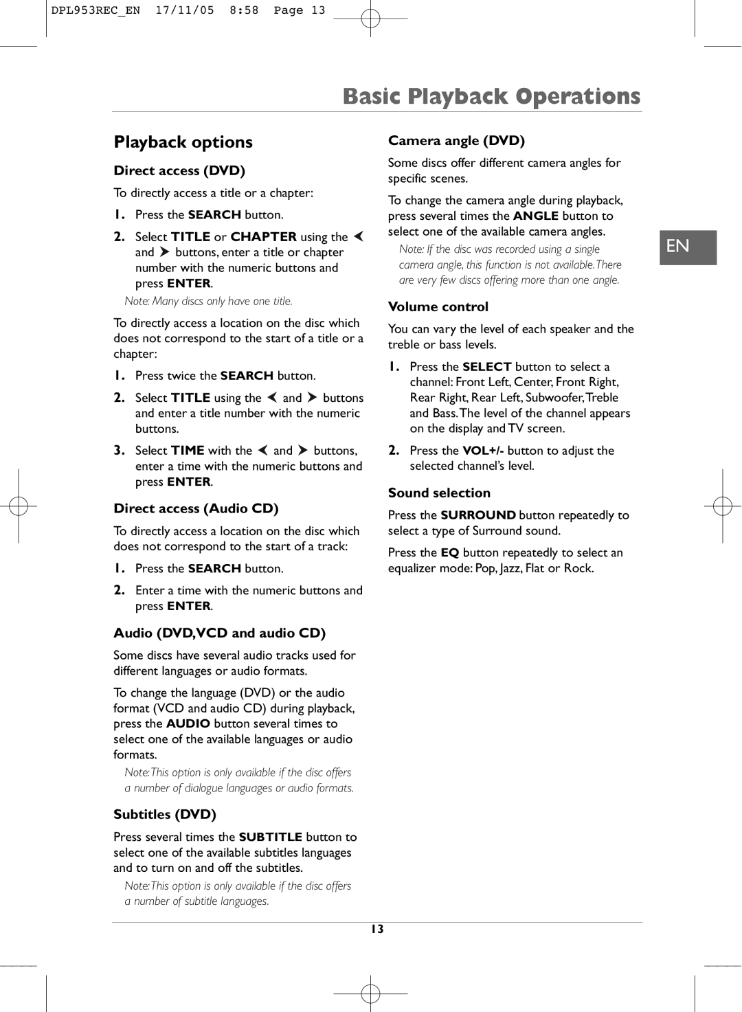 Technicolor - Thomson DPL953REC manual Playback options 