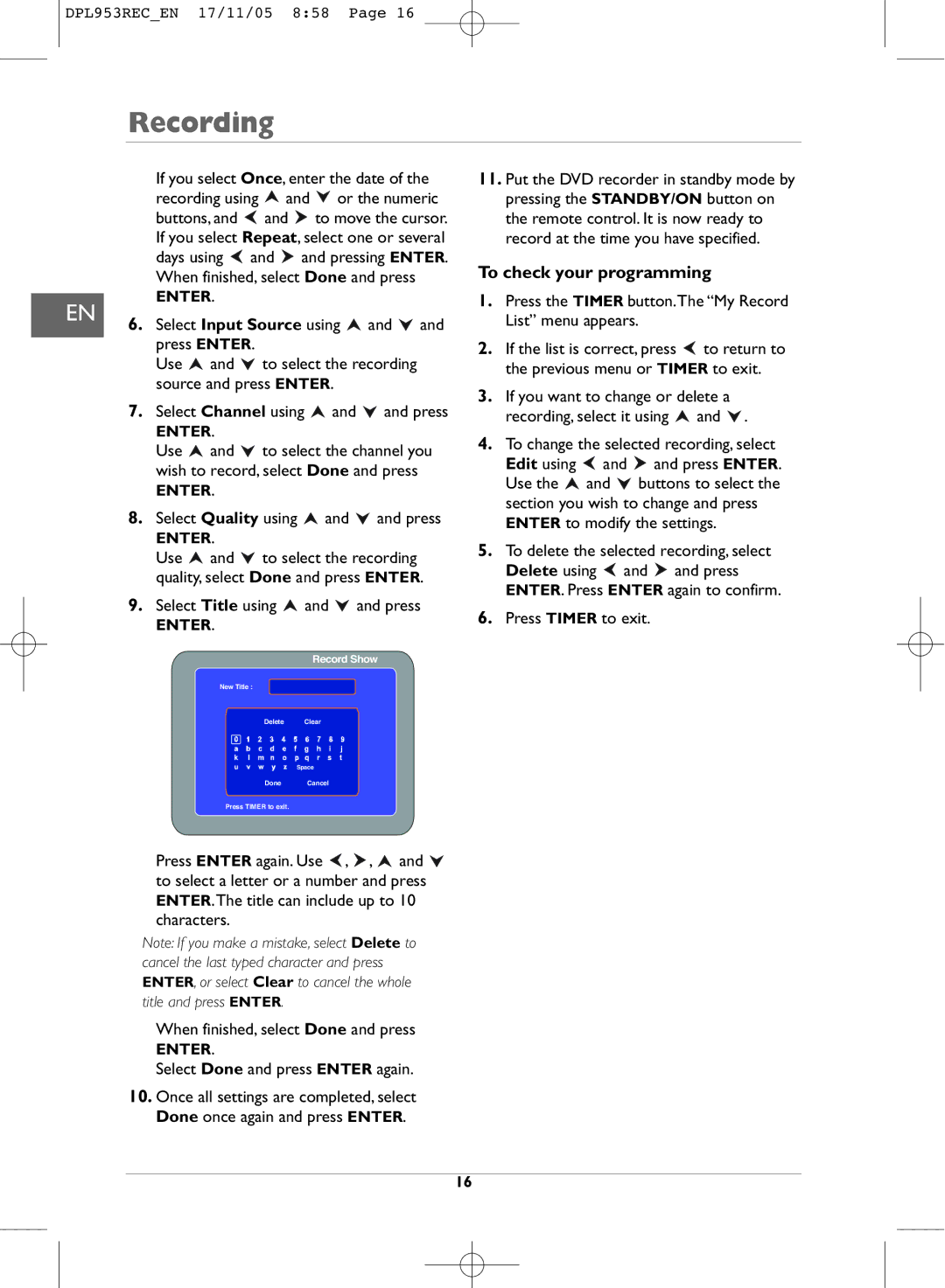 Technicolor - Thomson DPL953REC manual To check your programming 