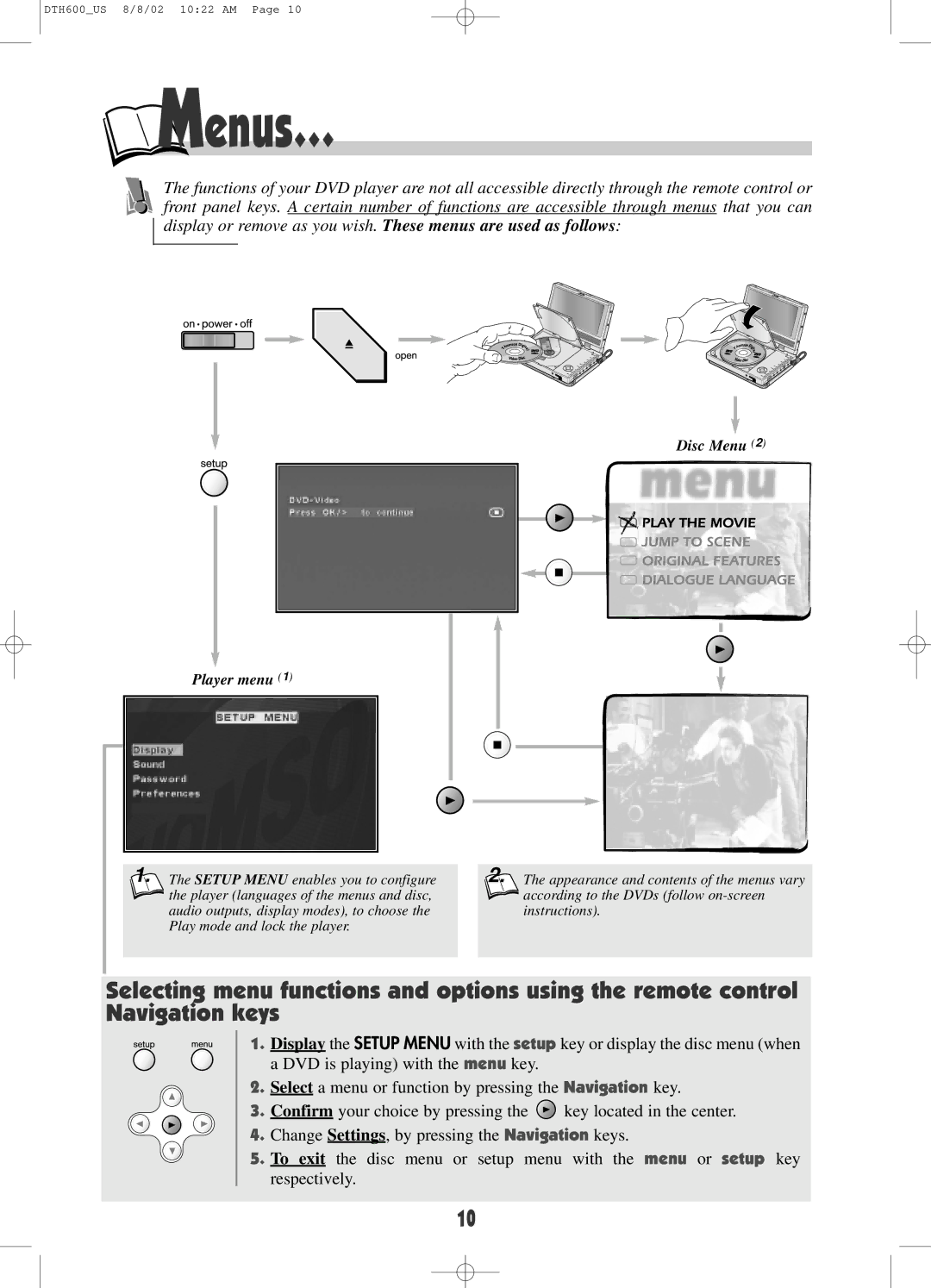 Technicolor - Thomson DRC600N user manual Menus…, Disc Menu Player menu 