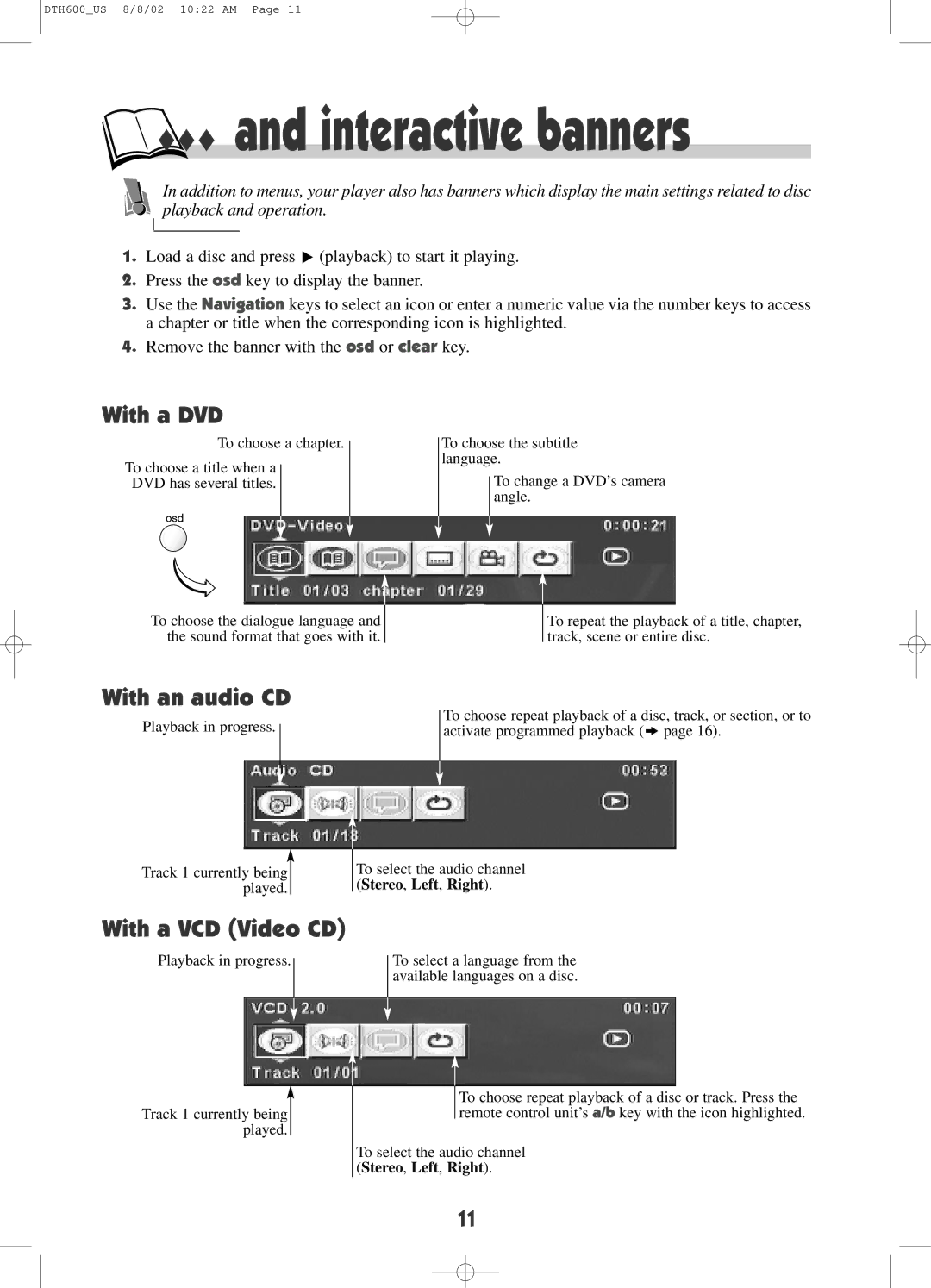 Technicolor - Thomson DRC600N user manual With a DVD, With an audio CD, With a VCD Video CD 