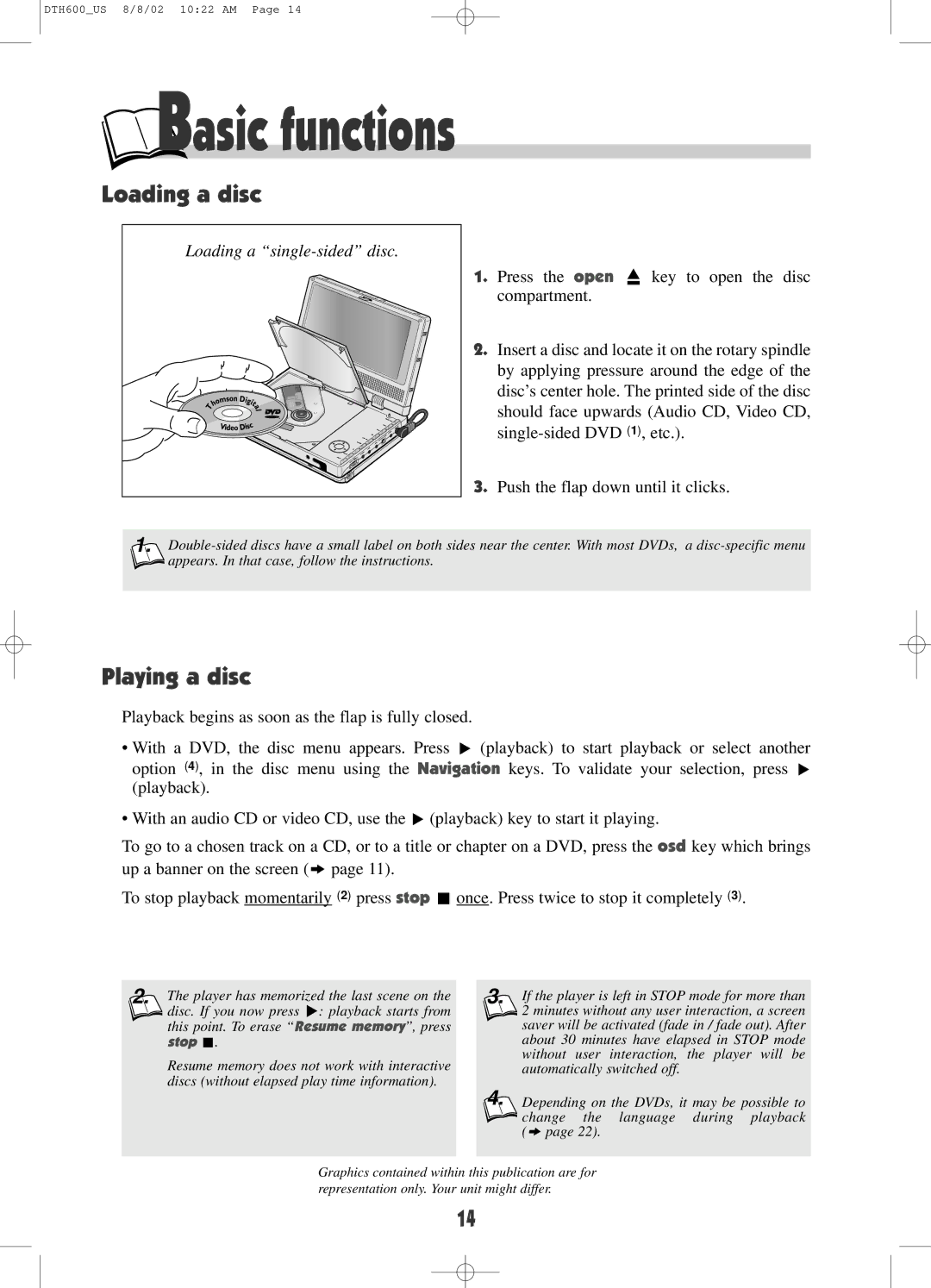 Technicolor - Thomson DRC600N user manual Basic functions, Loading a disc, Playing a disc 