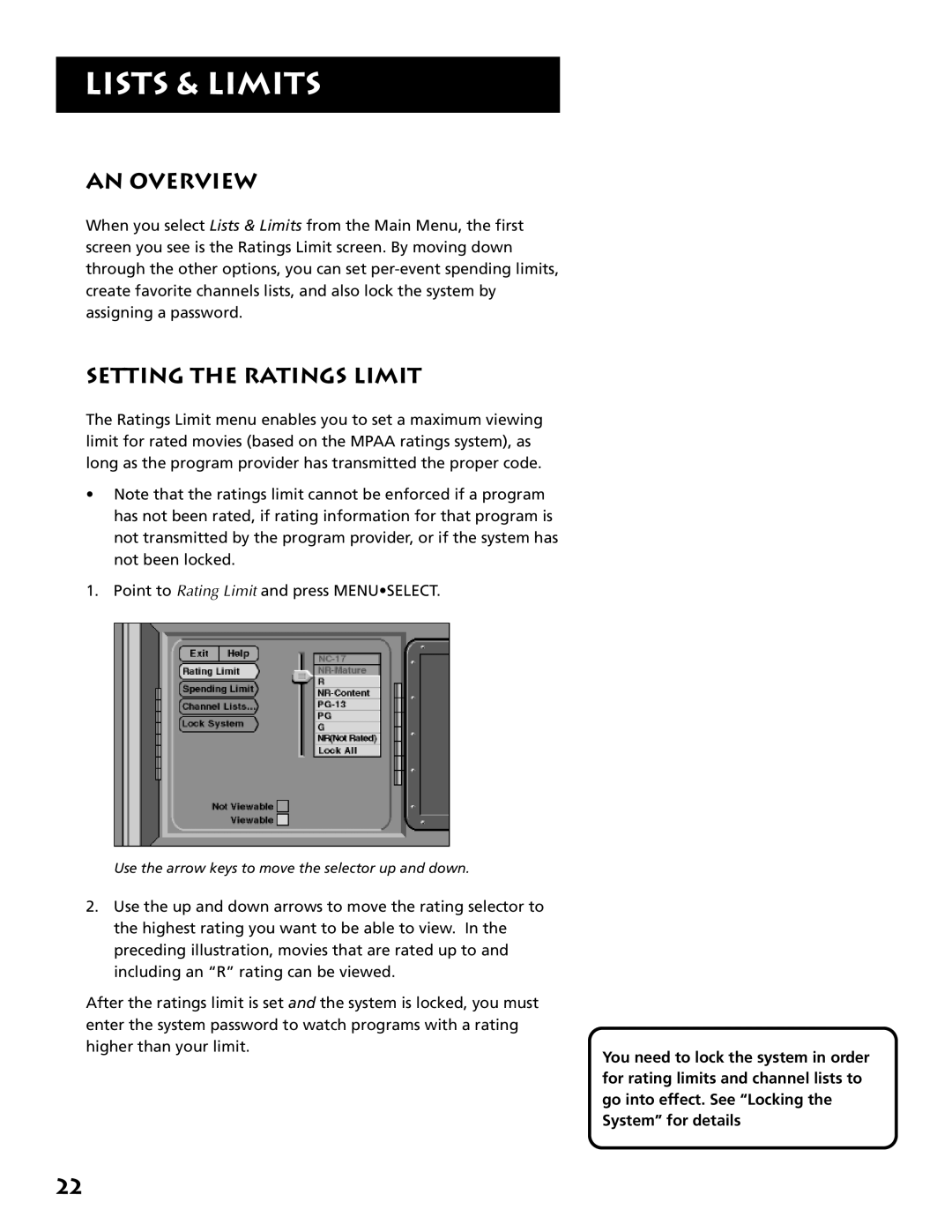 Technicolor - Thomson DRD302RA owner manual AN Overview, Setting the Ratings Limit 