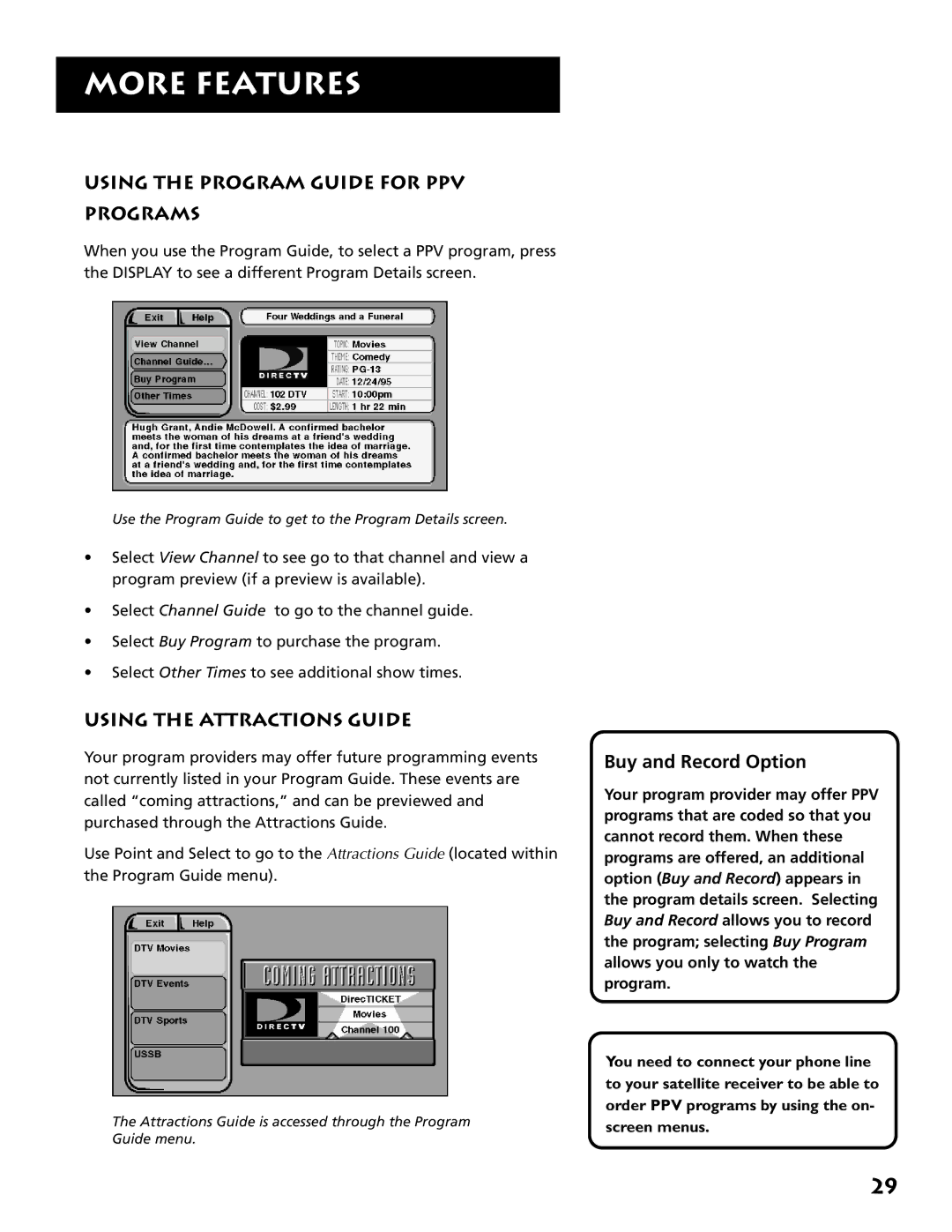 Technicolor - Thomson DRD302RA owner manual Using the Program Guide for PPV Programs, Using the Attractions Guide 