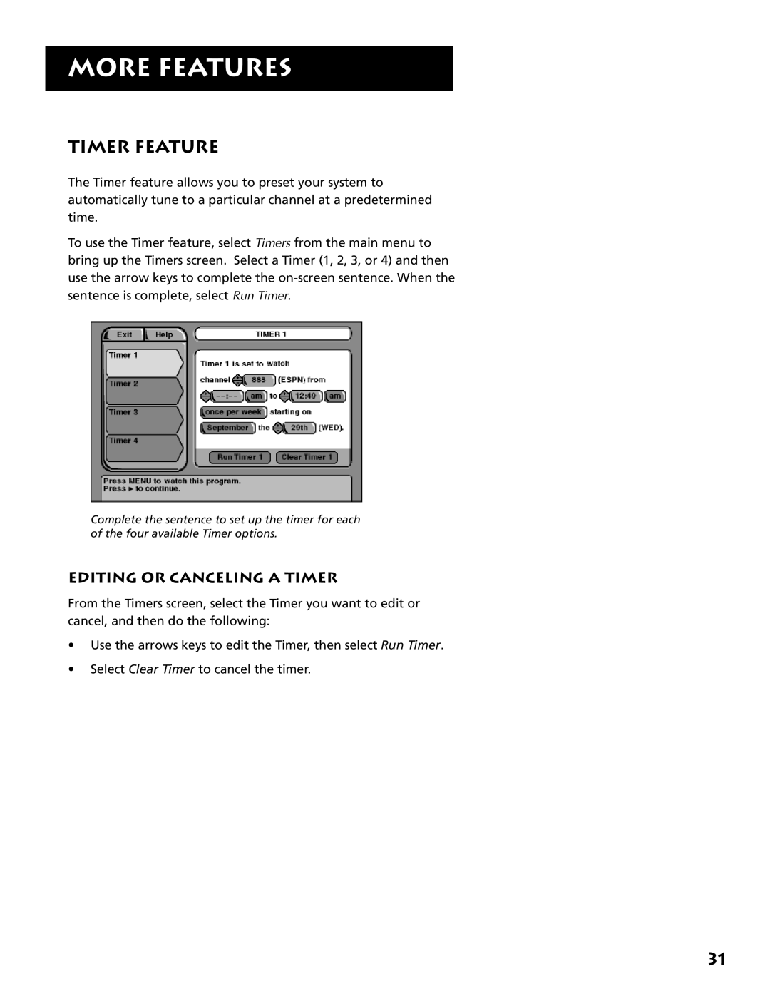 Technicolor - Thomson DRD302RA owner manual Timer Feature, Editing or Canceling a Timer 