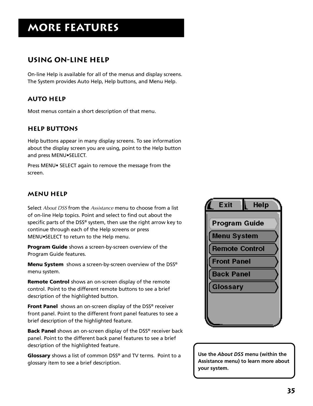 Technicolor - Thomson DRD302RA owner manual Using ON-LINE Help, Auto Help, Help Buttons, Menu Help 